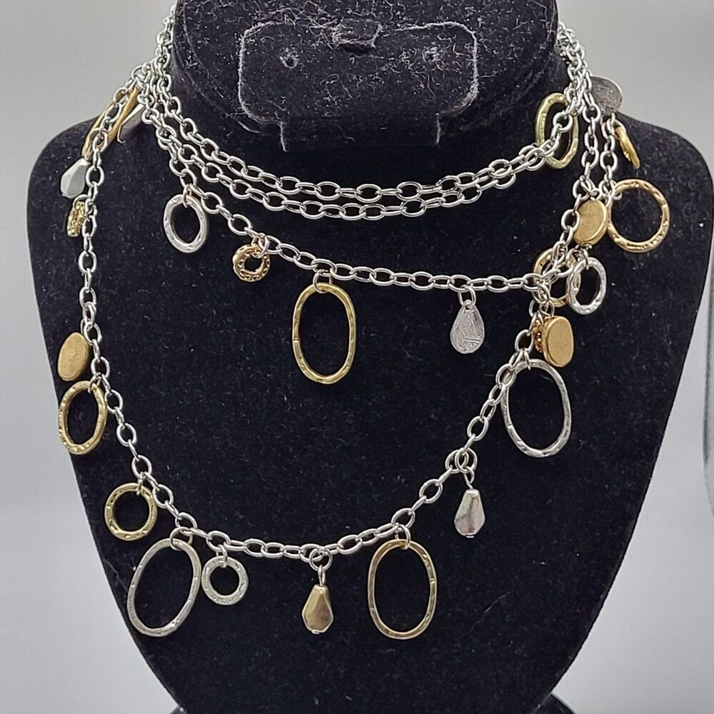 LOFT Double Layer Mixed Metal Extra Long Bohemian Chain Charm Necklace 36-40in